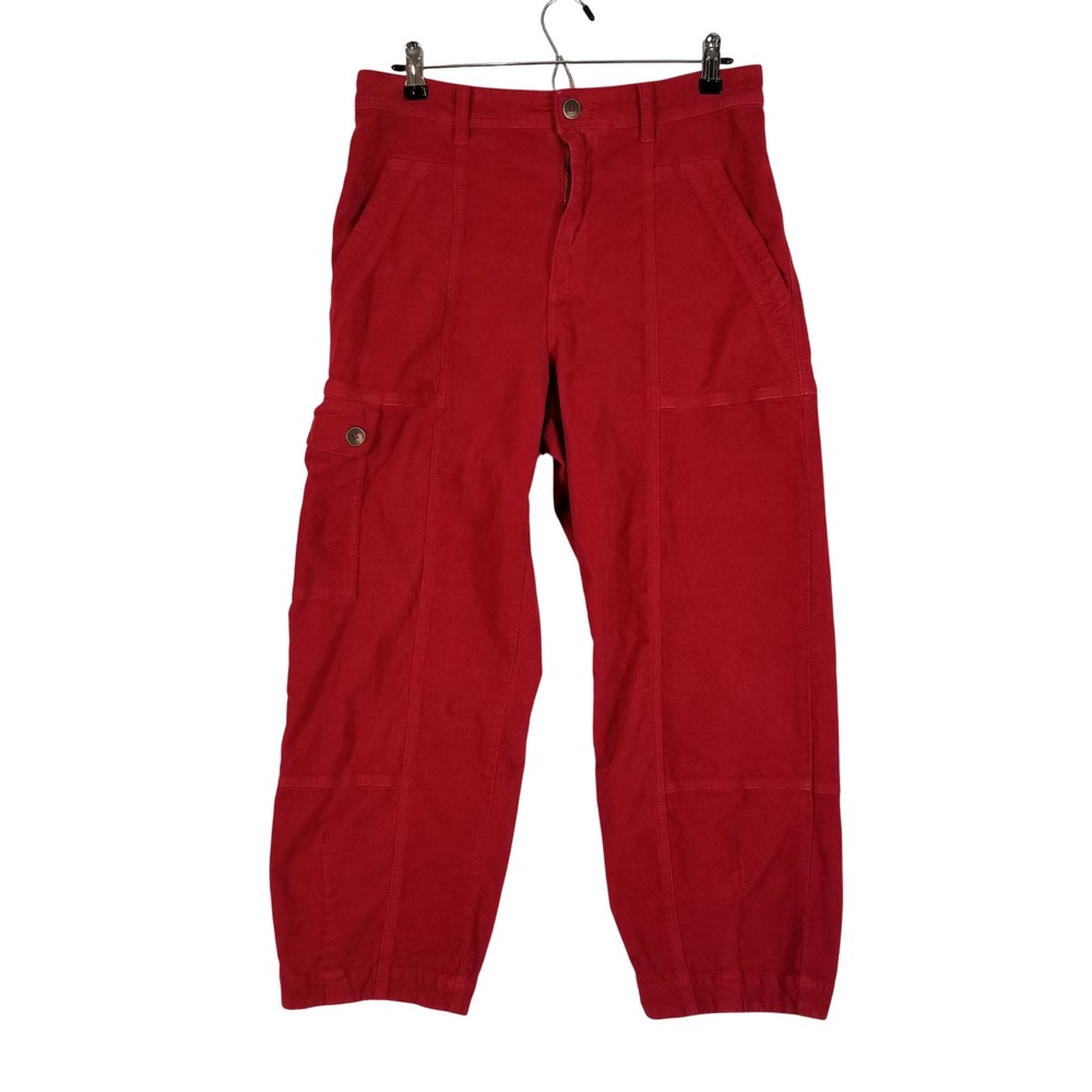 Anthropologie‎ Cargo Pants Womens 10 Red High Rise Tapered Utility Boho